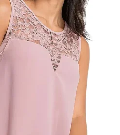 Kleider*O46bpx nachhaltiges Damen Sommer-Kleid mit Spitzendetails und Pailletten Mini-Kleid Chiffon-Kleid Business-Kleid 965847 Rosa