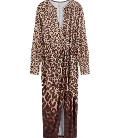 Kleider*O46bpx nachhaltiges Damen Sommer-Kleid Maxi-Kleid mit Allover-Leo-Print und hohem Schlitz 945908 Braun