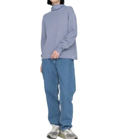 Pullover & Sweater*nanamica Damen Rollkragenpullover mit Streifen Langarm-Rollkragen Frühlings-Pullover SUHF163 Blau/Weiß