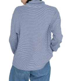 Pullover & Sweater*nanamica Damen Rollkragenpullover mit Streifen Langarm-Rollkragen Frühlings-Pullover SUHF163 Blau/Weiß