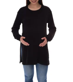 Sweater & Pullover*neun 9 monate Damen Schwangerschafts-Pullover mit großem Schlitz Strick-Pullover Umstands-Mode 46551556 Schwarz