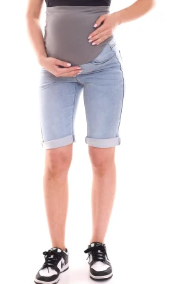 Große Größen|Hosen & Jeans*neun 9 monate Damen Sommer Umstands-Shorts bequeme Schwangerschafts-Shorts Sommer-Hose Blau/Grau oder Blau/Schwarz