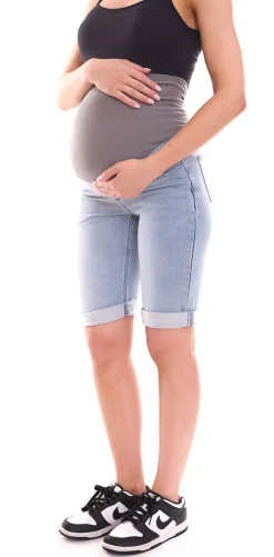 Große Größen|Hosen & Jeans*neun 9 monate Damen Sommer Umstands-Shorts bequeme Schwangerschafts-Shorts Sommer-Hose Blau/Grau oder Blau/Schwarz