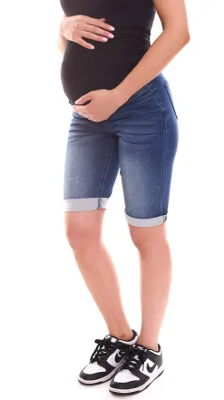 Große Größen|Hosen & Jeans*neun 9 monate Damen Sommer Umstands-Shorts bequeme Schwangerschafts-Shorts Sommer-Hose Blau/Grau oder Blau/Schwarz