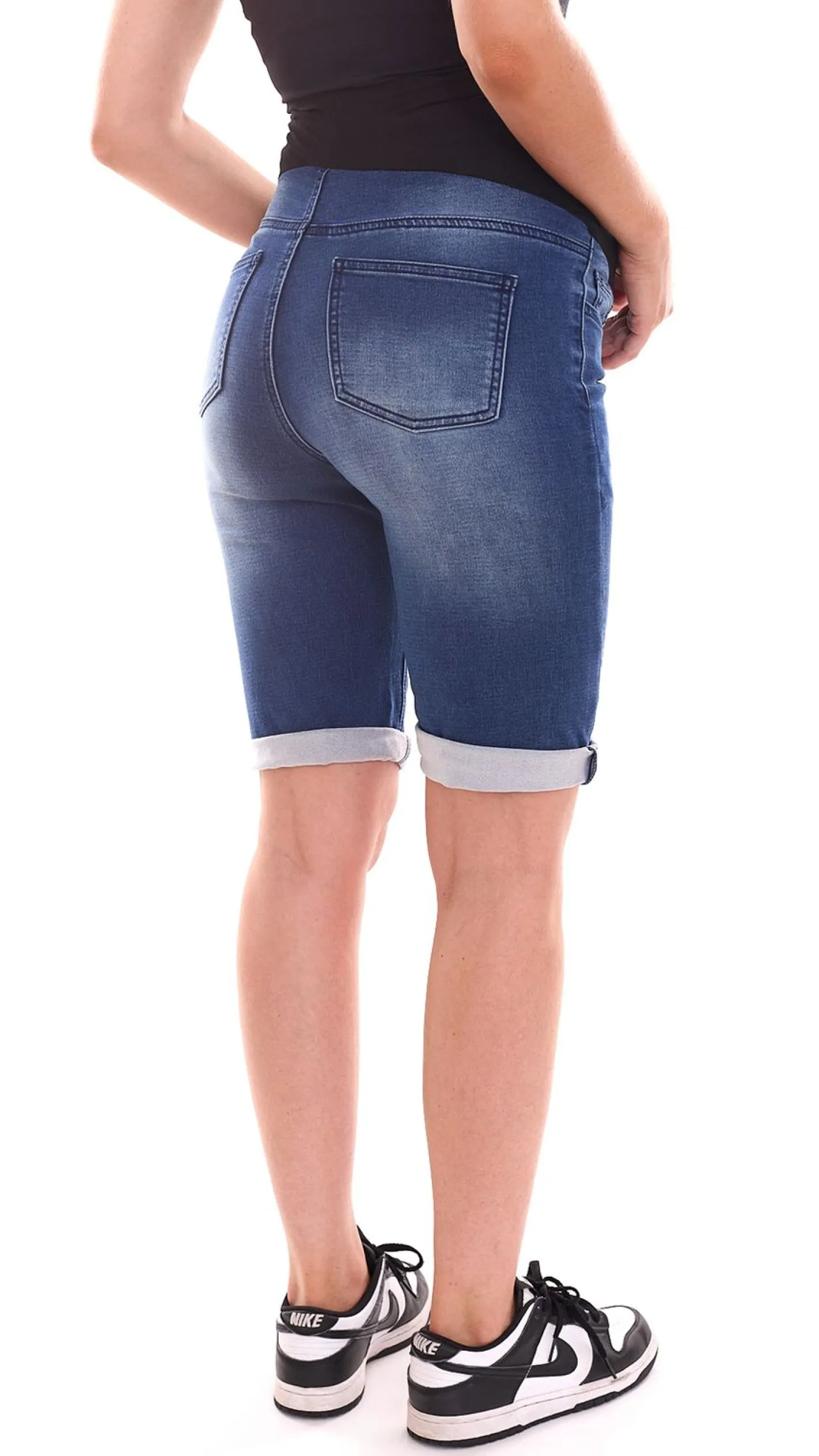 Große Größen|Hosen & Jeans*neun 9 monate Damen Umstands-Shorts bequeme Schwangerschafts-Shorts kurze Sommer-Hose 31437214 Blau/Schwarz