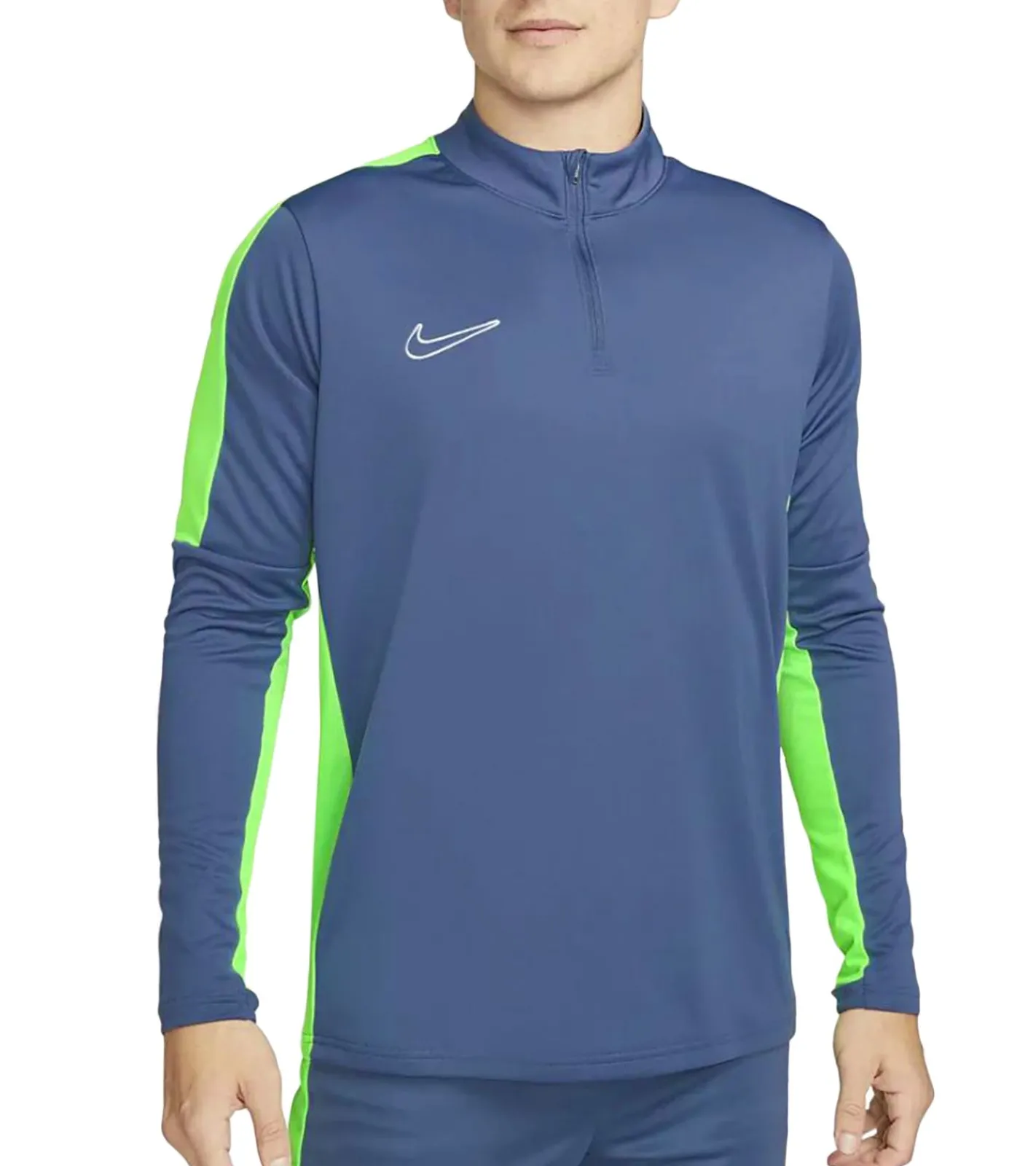 Pullover & Sweater|Sportoberbekleidung*NIKE Academy Herren nachhaltiger Trainings-Pullover mit DRI-FIT-Technologie leichtes Sport-Shirt aus recycelten Materialien modernes Fitness-Longsleeve DX4294-491 Blau/Grau/Neongrün