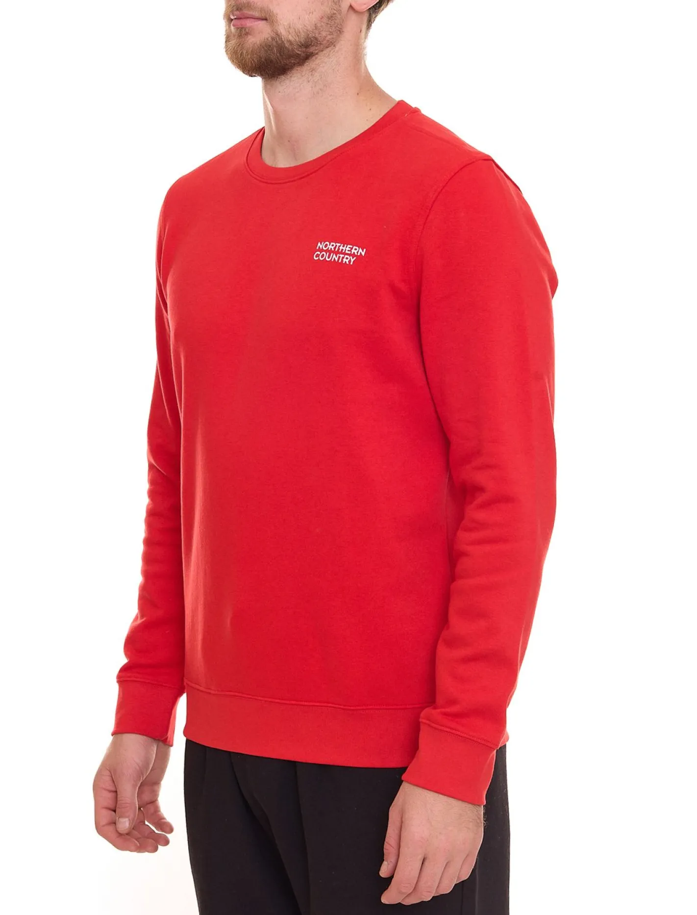 Pullover & Sweater*NORTHERN COUNTRY Herren Pullover mit Markenprint auf Brust Baumwoll-Sweater Langarm-Shirt 00009468 Rot