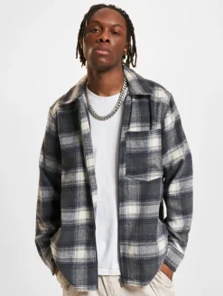 Hemden & Poloshirts*ONLY & SONS Austin Wool Zip Overshirt grau Nadelstreifen/Antikweiß