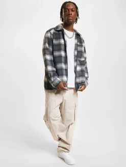 Hemden & Poloshirts*ONLY & SONS Austin Wool Zip Overshirt grau Nadelstreifen/Antikweiß