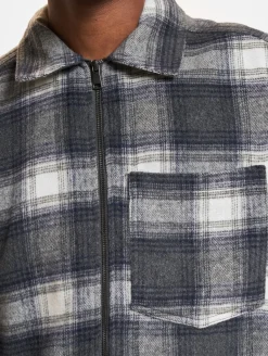 Hemden & Poloshirts*ONLY & SONS Austin Wool Zip Overshirt grau Nadelstreifen/Antikweiß