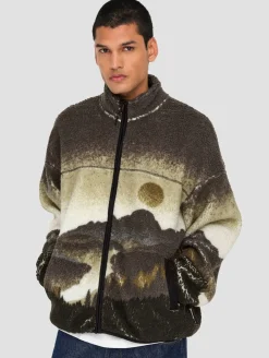 Pullover & Sweater*ONLY & SONS Blaze Aop Kapuzenpullover mit durchgehendem Reißverschluss in Aschenputtelbraun