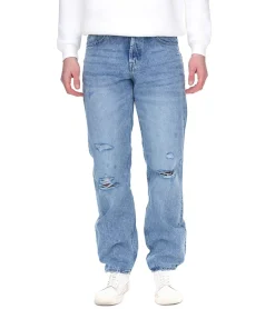 Jeans & Hosen*ONLY & SONS Edge Destroy Herren Denim-Jeans im Used-Look Baumwoll-Hose im 5-Pocket-Style Slim-Fit 22024607 Blau