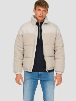 Jacken & Mäntel*ONLY & SONS Eli Sherpa Mix Pufferjacken mit silbernem Futter
