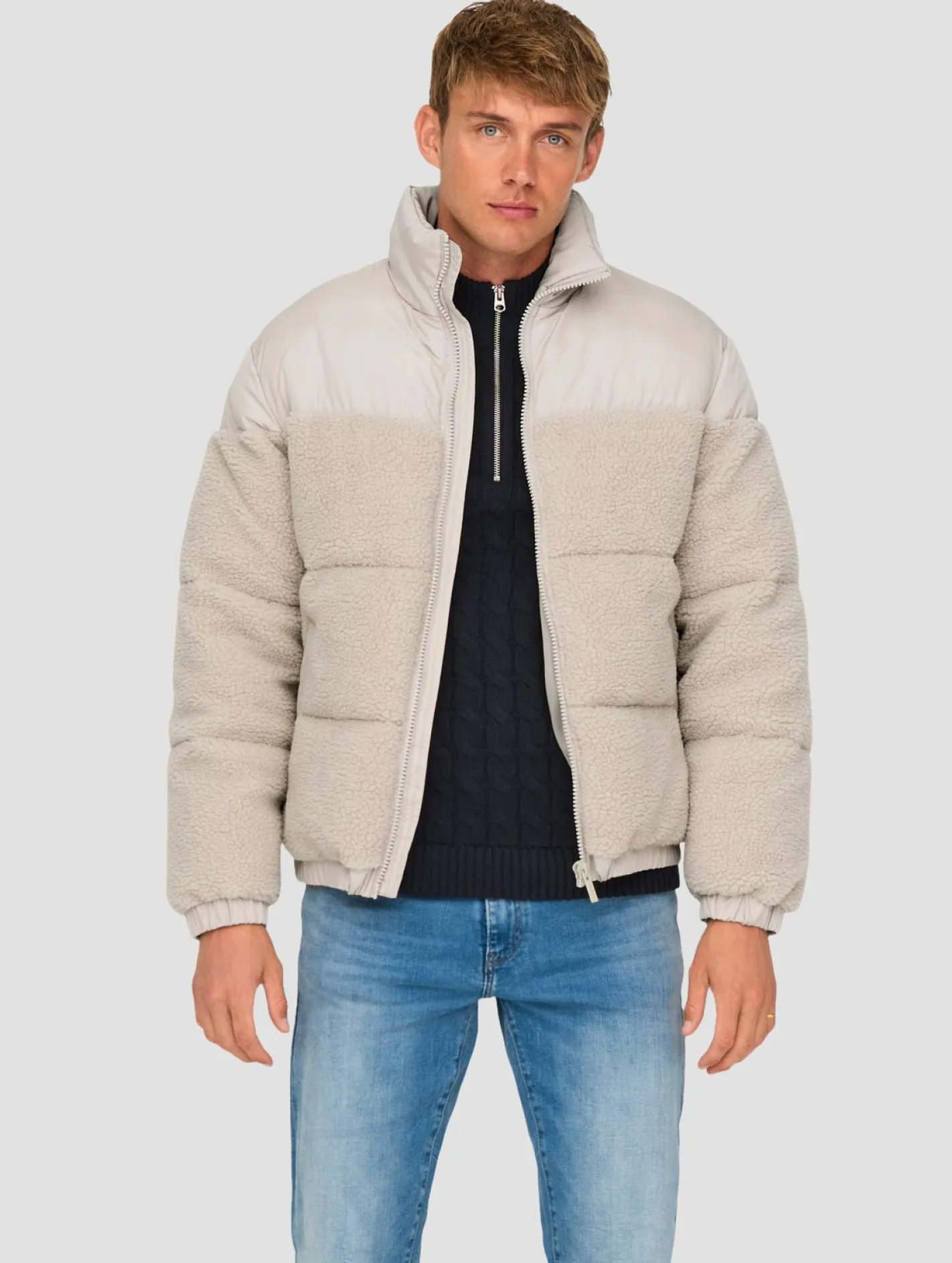 Jacken & Mäntel*ONLY & SONS Eli Sherpa Mix Pufferjacken mit silbernem Futter