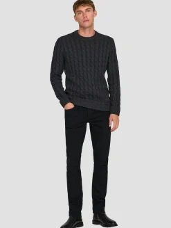 Jeans & Hosen*ONLY & SONS Loom 8637 Mat Slim-Fit-Jeans in schwarzem Denim