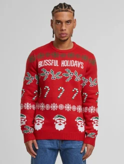 Pullover & Sweater*ONLY & SONS Xmas Reg 5 Allover Crew Strickpullover, pompeianrot, glückselig