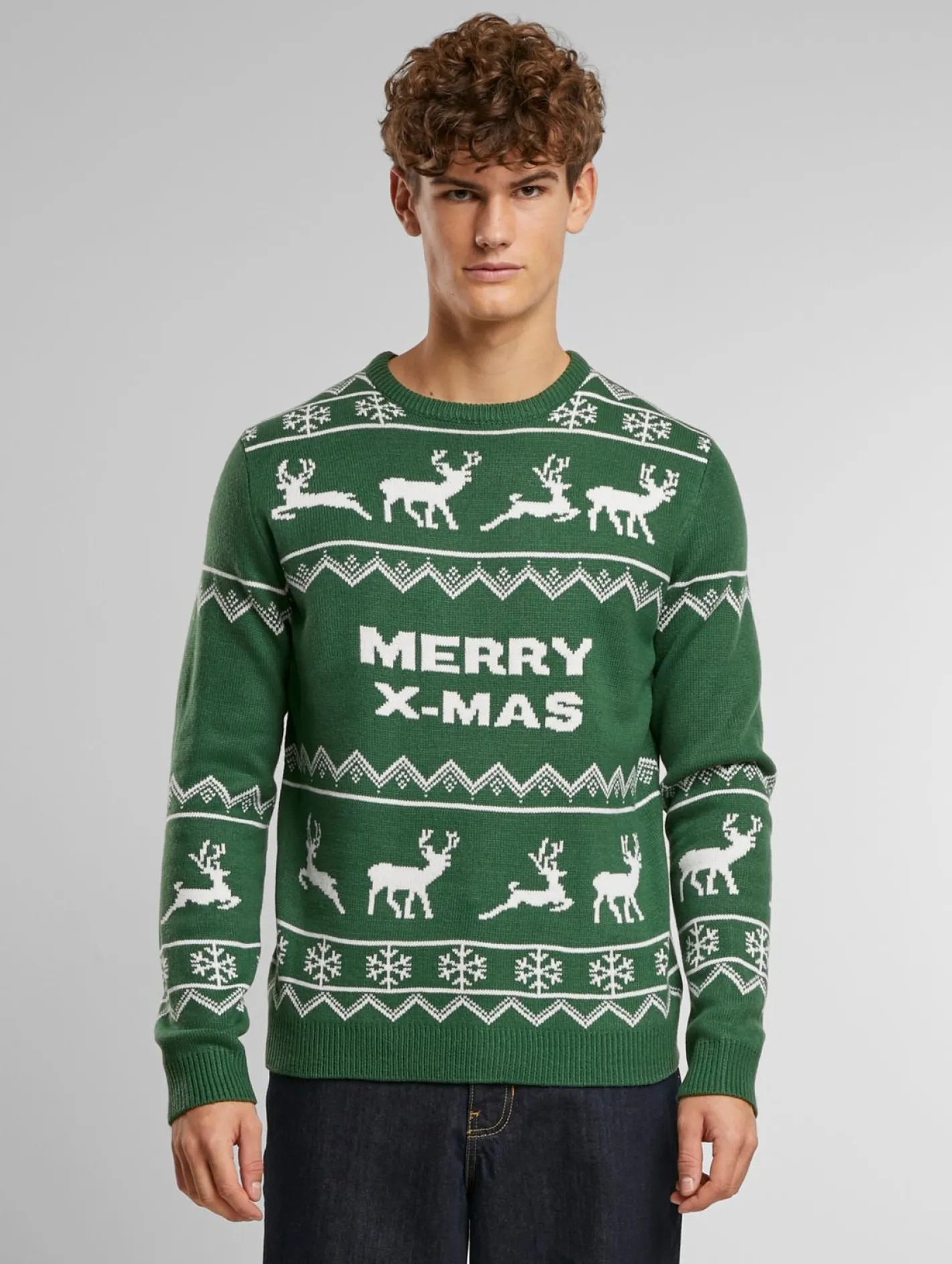 Pullover & Sweater*ONLY & SONS Xmas Reg 5 Allover-Strickpullover mit Rundhalsausschnitt und Hirschmotiv