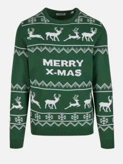 Pullover & Sweater*ONLY & SONS Xmas Reg 5 Allover-Strickpullover mit Rundhalsausschnitt und Hirschmotiv