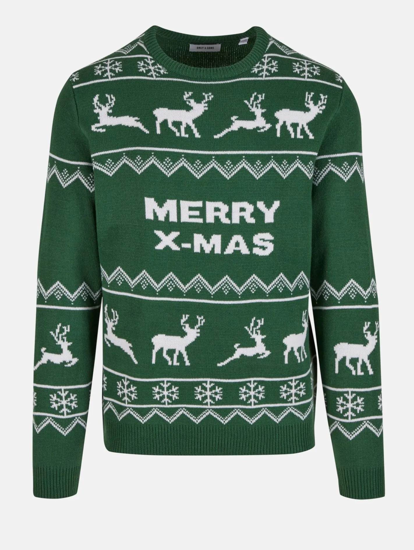 Pullover & Sweater*ONLY & SONS Xmas Reg 5 Allover-Strickpullover mit Rundhalsausschnitt und Hirschmotiv