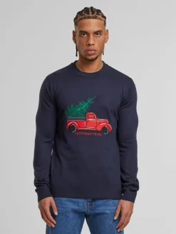 Pullover & Sweater*ONLY & SONS Xmas Reg 5 Aplication Rundhals-Strickpullover in Dunkelmarine mit Auto