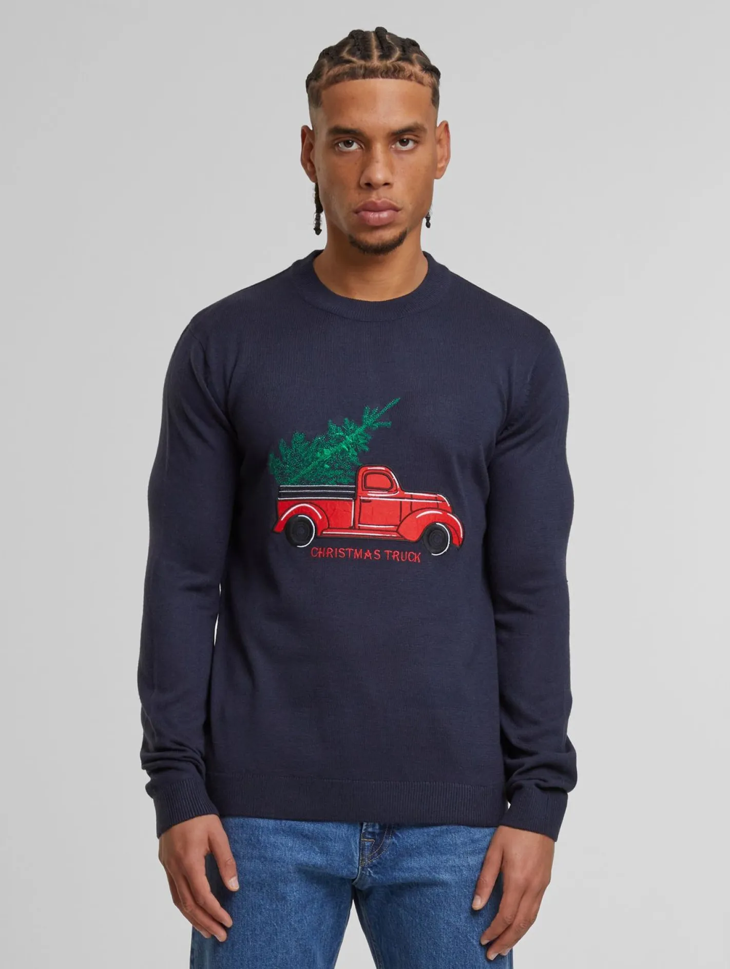 Pullover & Sweater*ONLY & SONS Xmas Reg 5 Aplication Rundhals-Strickpullover in Dunkelmarine mit Auto