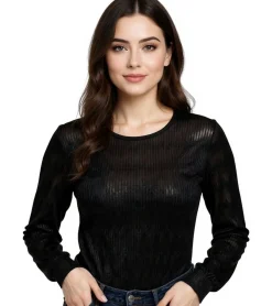 Poloshirts & Blusen*ONLY Maddy Damen Shirt langärmliges Shirt mit durchbrochenen Ärmeln 45448040 Schwarz