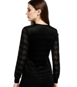 Poloshirts & Blusen*ONLY Maddy Damen Shirt langärmliges Shirt mit durchbrochenen Ärmeln 45448040 Schwarz