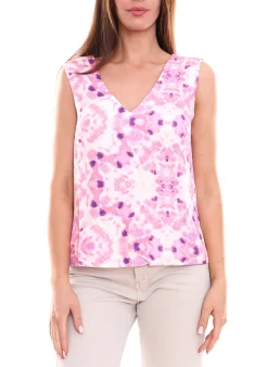 Tops & T-Shirts*ONLY ONLALMA Damen Sommer-Top im Batik Look ärmelloses Freizeit-Shirt mit tiefem Ausschnitt 92042750 Rosa/Lila/Weiß