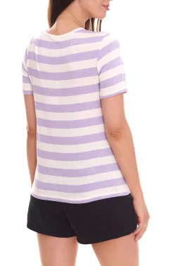 Tops & T-Shirts*ONLY ONLLIRA Damen Sommer-Top im Streifen-Look Kurzarm-Shirt 11199120 Violett/Weiß