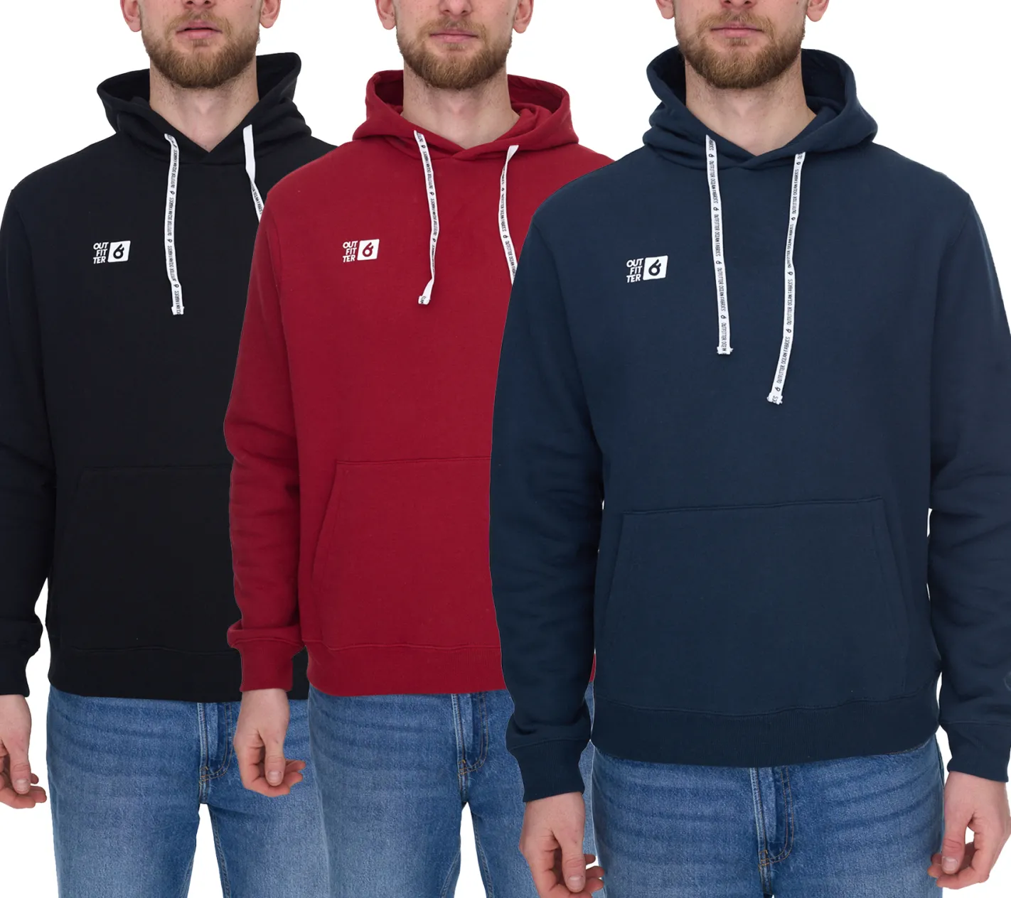 Pullover & Sweater*Outfitter Ocean Fabrics Thai Herren Hoodie nachhaltiger Kapuzen-Pullover im Basic-Style OUT-M-1003-OTW Schwarz, Rot oder Dunkelblau