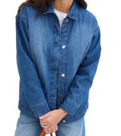 Mäntel & Jacken*O46bpx Oversized Jeans-Jacke für Damen mit weichem, abnehmbaren Teddy-Kragen Übergangs-Jacke 946445 Blau