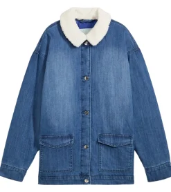 Mäntel & Jacken*O46bpx Oversized Jeans-Jacke für Damen mit weichem, abnehmbaren Teddy-Kragen Übergangs-Jacke 946445 Blau