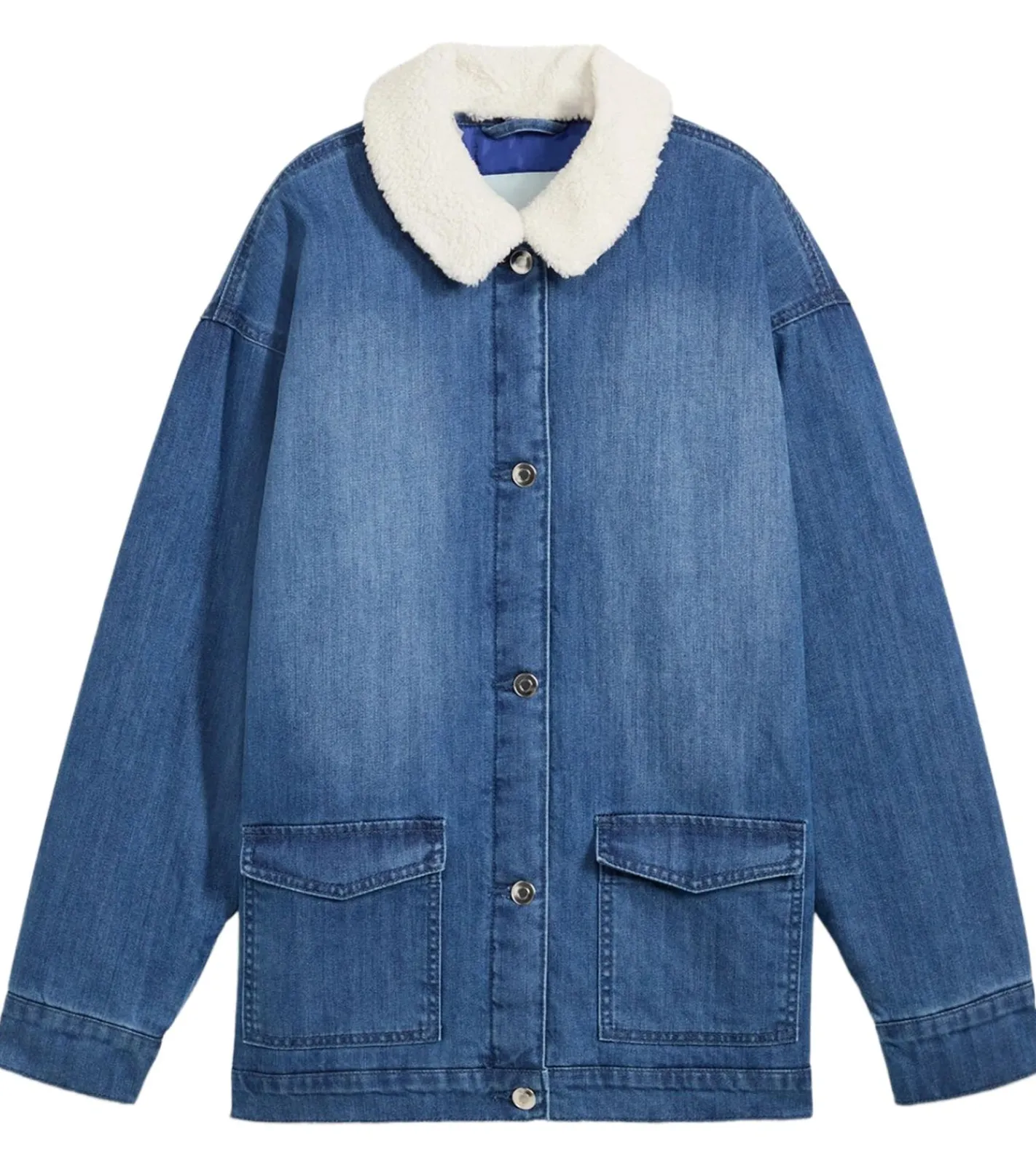 Mäntel & Jacken*O46bpx Oversized Jeans-Jacke für Damen mit weichem, abnehmbaren Teddy-Kragen Übergangs-Jacke 946445 Blau