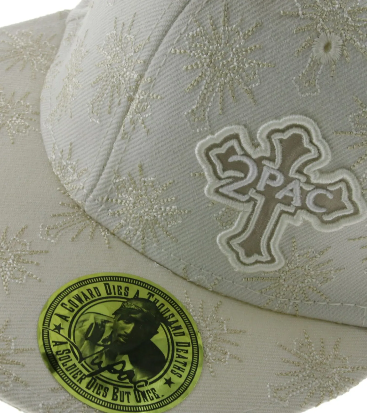 Caps & Mützen*Bio-Domes Headgear 2PAC Snapback-Cap mit Stickmuster & Kreuz-Emblem Limited Streetwear Edition TC108767TUP3 Creme-Weiß