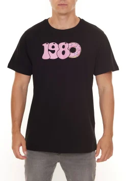 T-Shirts & Tank Tops*PASH 1980 Tee Herren Kurzarm-Shirt mit großem 1980er Print Baumwoll-T-Shirt PATR004 Schwarz