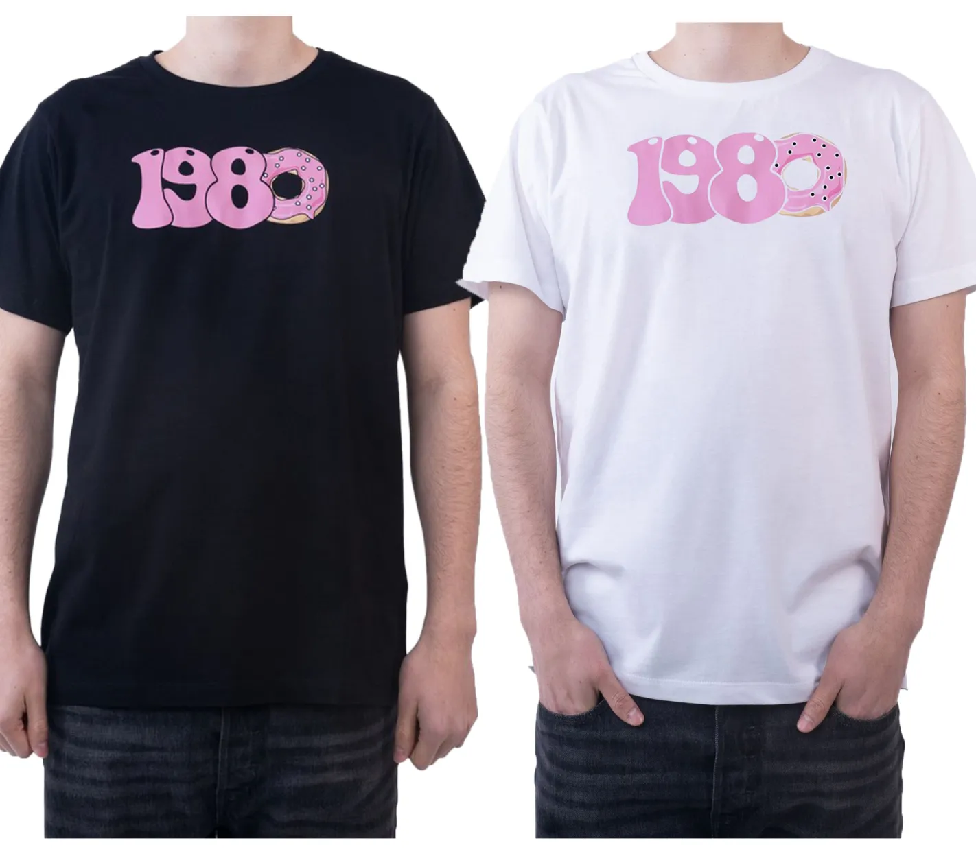 T-Shirts & Tank Tops*PASH 1980 Tee Herren Kurzarm-Shirt mit großem 1980er Print Baumwoll-T-Shirt PATR004 Schwarz oder Weiß