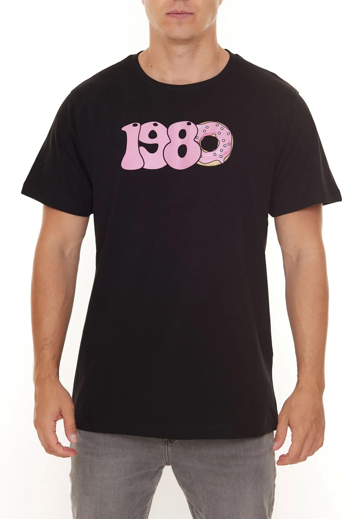 T-Shirts & Tank Tops*PASH 1980 Tee Herren Kurzarm-Shirt mit großem 1980er Print Baumwoll-T-Shirt PATR004 Schwarz oder Weiß