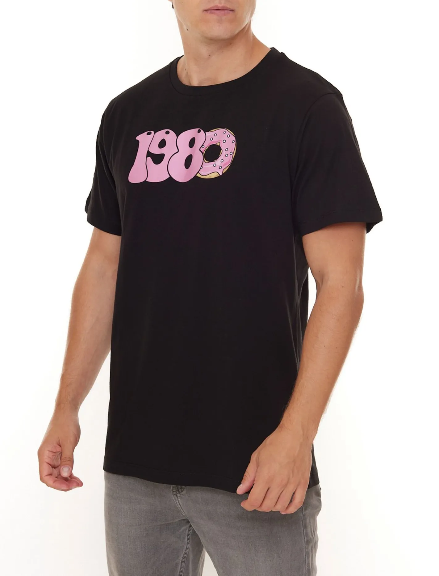 T-Shirts & Tank Tops*PASH 1980 Tee Herren Kurzarm-Shirt mit großem 1980er Print Baumwoll-T-Shirt PATR004 Schwarz oder Weiß