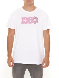 T-Shirts & Tank Tops*PASH 1980 Tee Herren Kurzarm-Shirt mit großem 1980er Print Baumwoll-T-Shirt PATR004 Schwarz oder Weiß