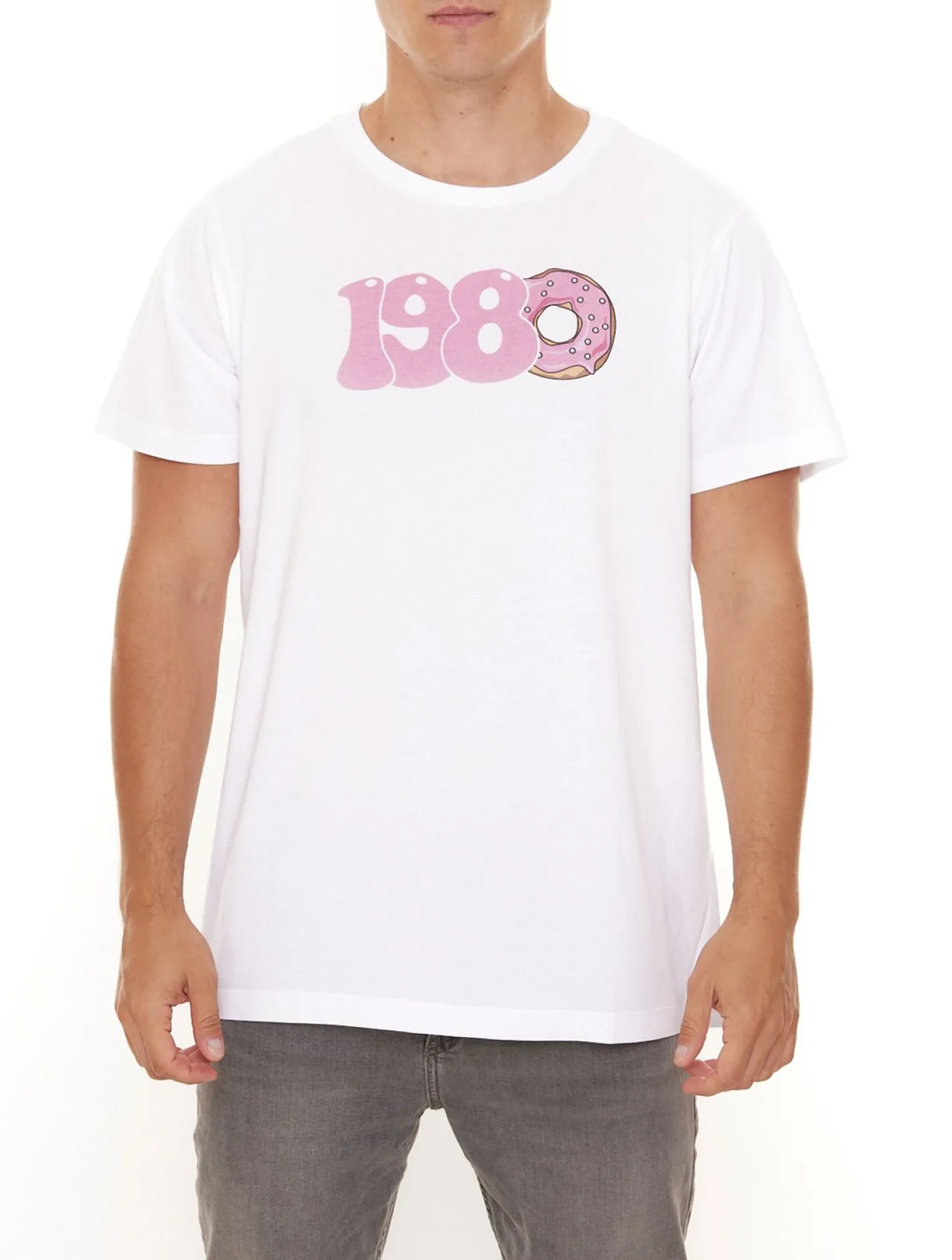 T-Shirts & Tank Tops*PASH 1980 Tee Herren Kurzarm-Shirt mit großem 1980er Print Baumwoll-T-Shirt PATR004 Schwarz oder Weiß