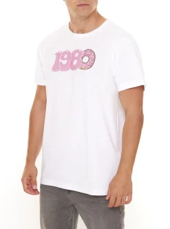 T-Shirts & Tank Tops*PASH 1980 Tee Herren Kurzarm-Shirt mit großem 1980er Print Baumwoll-T-Shirt PATR004 Schwarz oder Weiß