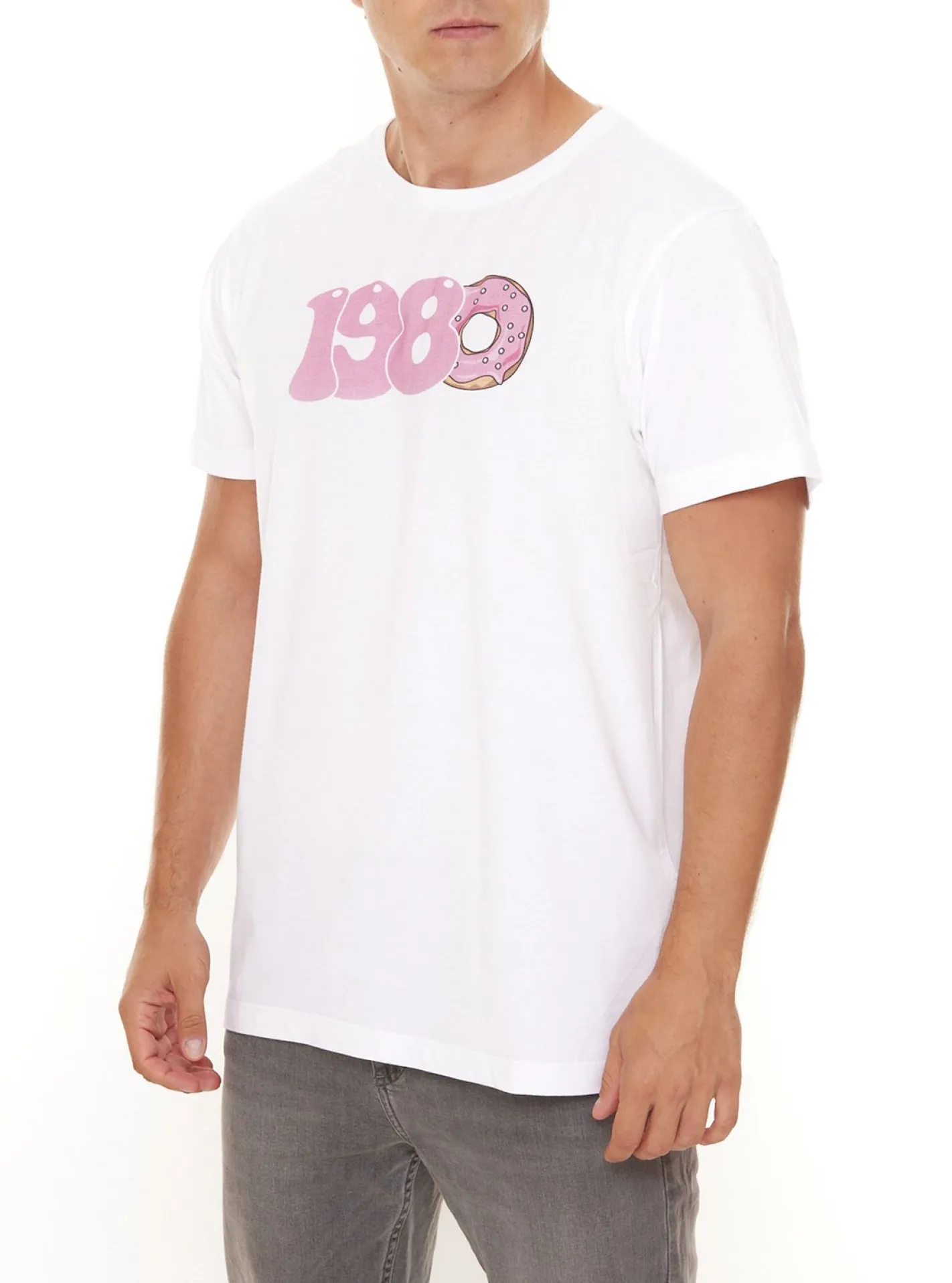 T-Shirts & Tank Tops*PASH 1980 Tee Herren Kurzarm-Shirt mit großem 1980er Print Baumwoll-T-Shirt PATR004 Schwarz oder Weiß