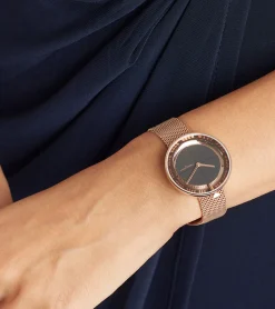 Damenuhren|Damenuhren*Pierre Cardin Damen Armband-Uhr modernes Ziffernblatt analoge Quarz-Uhr mit Edelstahl-Armband 3ATM 33mm CMA.0001 Rose-Gold/Schwarz oder Rose-Gold/Rot