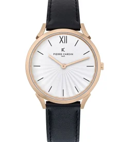 Damenuhren|Damenuhren*Pierre Cardin Damen Armband-Uhr schlichtes Ziffernblatt analoge Quarz-Uhr mit Leder-Armband 3ATM 40mm CPI.200 Schwarz, Schwarz/Gold oder Schwarz/Silber