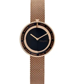 Damenuhren|Damenuhren*Pierre Cardin Damen Armband-Uhr modernes Ziffernblatt analoge Quarz-Uhr mit Edelstahl-Armband 3ATM 33mm CMA.0001 Rose-Gold/Schwarz