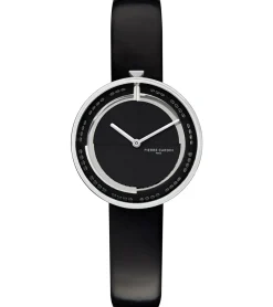 Damenuhren|Damenuhren*Pierre Cardin Damen Armband-Uhr modernes Ziffernblatt analoge Quarz-Uhr mit Leder-Armband 3ATM 32mm CMA.0000 Schwarz/Silber