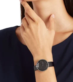 Damenuhren|Damenuhren*Pierre Cardin Damen Armband-Uhr modernes Ziffernblatt analoge Quarz-Uhr mit Leder-Armband 3ATM 32mm CMA.0000 Schwarz/Silber