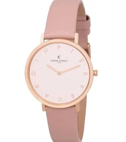 Damenuhren|Damenuhren*Pierre Cardin Damen Armband-Uhr schlichtes Ziffernblatt analoge Quarz-Uhr mit Leder-Armband 3ATM 36mm CBV.1124 Rosa