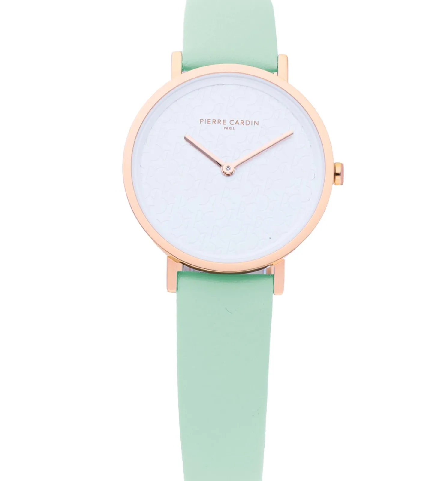 Damenuhren|Damenuhren*Pierre Cardin Damen Armband-Uhr mit Marken-Kürzel-Print analoge Quarz-Uhr mit Leder-Armband 3ATM 31mm CBV.1511 Pastell-Grün/Gold