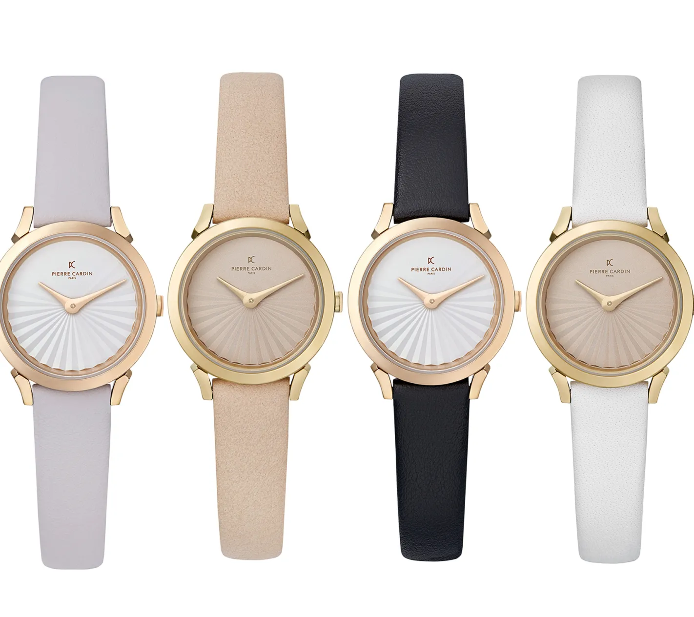 Damenuhren|Damenuhren*Pierre Cardin Damen Armband-Uhr schlichtes Ziffernblatt analoge Quarz-Uhr mit Leder-Armband 3ATM 27mm CPI.250 Beige, Schwarz, Weiß, Rosa